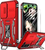 [LeYi] for Galaxy S23 Case: Samsung S23 Case with 2 Pack Screen Protectors, Heavy Duty Case with Slide Camera Cover, Magnetic Rotatable Ring Kickstand for Samsung Galaxy S23, Red
