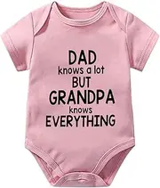 [WOOYONGING] Dad Knows A Lot But Grandpa Knows Everything Newborn Onsie Short Sleeve Neutral Newborn Outfit White Onesie for Ba