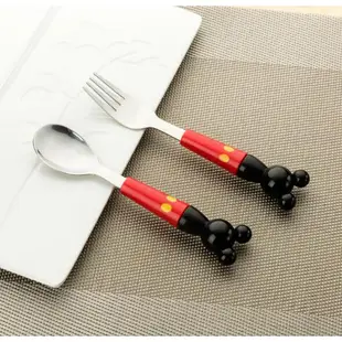 ins立體米奇兩件組 不鏽鋼米奇餐具組 叉子湯匙組 廚房 學習 輔食 餐具