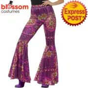 CA499 Pink Flare Pants Trousers 60s 70s Retro Hippy Hippie Groovy Disco Costume