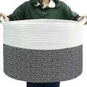 LEIAOLY Extra Large Cotton Rope Storage Basket - 23.6"x 23.6"x 14.1" Living Room Blanket Basket, Toy Storage for Kids, Towel Pillow Organizer, Woven Laundry Container