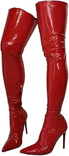 Sexy Red Patent Stiletto Over The Knee Boot, Fashion New Hot Thin High Heel Above The Knee Shoe, Frankie Hsu Tights Large Big Size Designer Thigh High Long Boots For Women