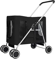 PaWz Pet Stroller Dog Cat Cage Carrier Travel Pushchair Foldable Pram Black, Pet Trolley, Spring Shock Absorption Travel Pram, Baby Stroller, Removable and Washable Padded, Lockable Rear Wheels