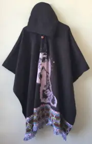 Llama Poncho with Hood | Soft Comfortable Wool | Navajo Howling Wolf Handcrafted