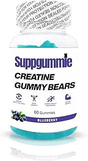 SUPPGUMMIE Creatine Monohydrate Gummy Bears For Men & Women, 5G Creatine Monohydrate per serve, Blueberry, 60 Gummies, Low sugar, 1 Month supply