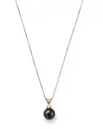 Bloomingdale's Fine Collection Tahitian Black Cultured Pearl & Diamond Pendant Necklace in 14K Yellow Gold, 18