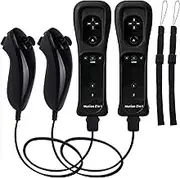 2 Pack Remote Controller with Motion Plus for Wii/WII U, 2 in 1 Remote with Nunchuck Controller Compatible with Wii Wii U Console (Black)