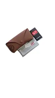 RAY-BAN sunglasses case empty brown pebbled leather, cleaning cloth, paperwork