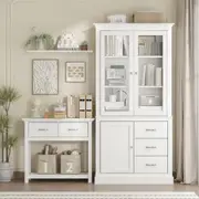 Ashford Console Table White and Display Storage Cabinet White Dressers