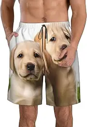 [FJWSLCH] Funny Labrador Puppy Dog Men's Swim Trunks Quick Dry Swimming Board Shorts Drawstring Hawaiian Beach Shorts