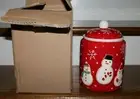 Hallmark Christmas Snowman Cookies Snowflakes Red Cookie Jar - New in Box