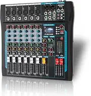 Audio Mixer, 6 Channel Mixer Board for Streaming, Professional Sound Board Mixer with 16 DSP Effect, USB Audio Interface and 48 V Phantom Power Mixer, Stereo DJ Mixer for PC Recording/DJ Stage