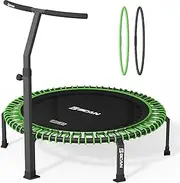 'BCAN 500/560 LBS Soft Land Mini Trampoline, 40''/48'' Fitness Trampoline, Bungees, T Shape Adjustable Foam Handle, Stable, Quiet Exercise Rebounder for Kids Adults Indoor/Garden Workout'