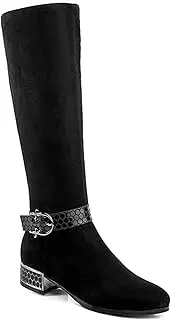 [ANN CREEK] Women's 'Orizea' Low Block Heel Beehive Patterned Straps Faux Suede Boots
