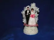 New Handmade Bride & Groom Wedding cake topper or Centerpiece in pink