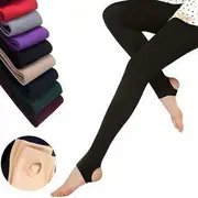 Fleece-Lined Tights Stirrup - Fleece Lining - Coffee - One Size