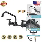 8-Inch Wall Mounted Kitchen Faucet with 360 Swivel Spout - Elegant Brass Design