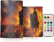 XYMZR Cowboy Fire Horse Flameless Candles with Remote Set of 2 - No Batteries Included, 3” Diameter Battery Candles Flickering with Timer, LED Pillar Votive Candles for Outdoor Indoor