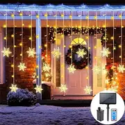 Christmas snowflake String Lights Outdoor Solar 8 Modes 5M 216LED 3.5M 96LED Remote Control Solar Energy 24V Plug in String Lights LED Garland Curtain Fairy S