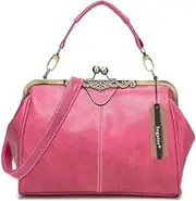 [Segater] Women Vintage Small Retro Handbags Kiss Lock Crossbody Purse Frosted Leather Messenger Bag Tote
