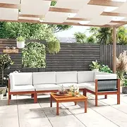 Patio Furniture Sets 6 Piece Garden Lounge Set with Cushions Cream Solid Acacia Wood