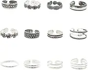 [AUZAA] 12 Pcs/set Unique Flowers Toe Ring Gothic Punk Silver Color Seaside Beach Toe For Women Jewelry Accessory Rings Knuckle Foot