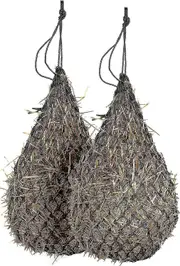 2 Pcs Slow Feed 42 Hay Net For Horses, (black)strong Small Soft 2x2 Holes Mess, Nylon Rope Hanging, Adjustable Travel Feeder For Trailer & Stall, Simu