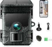 Solar Powered Trail Camera 4K 46MP - 120°PIR Range Wifi Bluetooth Game Camera -