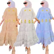 Kaftan Abaya Embroidery Lace Up Maxi Dress Women Muslim Islamic Caftan Gown Robe