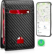 Smart Wallet for Men with Tracker Work for Apple Find My App Upgrade Replacement for AirTag Wallet Bifold Card Holder Wallet With Gift Box (Not For Android), Carbon Black & Black, minimalist