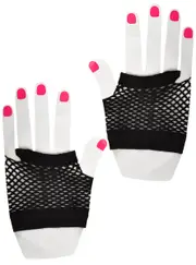 Short Black 1980s Fishnet Costume Gloves