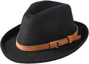 [ITODA] Classic Felt Trilby Hat with Band Vintage Warm Fedora Short Brim Panama Jazz Hat Winter 1920s Party Men & Women Hat