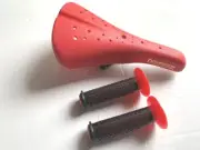 RED Old School BMX Bike Seat Hard Shell Viscount Dominator with 120MM Grips