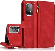 [GoshukunTech] for Samsung Galaxy A73 5G Case,for Galaxy A73 5G Wallet Case[ 8 Card Slots & 1 Zipper Coin Purse] Leather Wallet Flip Cover with Wrist Starp-Red