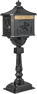 IRONMAX Cast Aluminum Rural Mailbox, Waterproof Rust-Proof Residential Mail Boxes Outdoor with 2 Keys and Baffle Door, Curbside Postal Mail Box, Large Security Locking Mailbox Post Mount (Black)