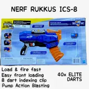 NERF N-strike Elite Rukkus ICS-8 Blaster + 40 Darts Mega Pack Kids Gun