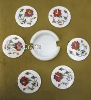 4.5 Inches Marble Coffee Coaster Set Carnelian Stone Inlay Work Beer Coaster