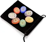 Xcellent Global Natural Healing Chakra Stones, Set of 7 Worry Stones with Symbols, Reiki & Energy Healing Crystals for Meditation, Concentration, Spiritual Growth, Stress Relief
