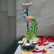 Metal Multicolor Elegant Peacock T Light Candle Holder Showpiece Decor Pack of 1