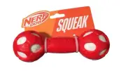 Nerf Dog Red Pink Squeak 7" Barbell White Balls