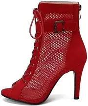 [HOBTEC] Women's Dance Heels Peep Toe Ankle Dance Boots Lace up Salsa Performance Dance Shoes