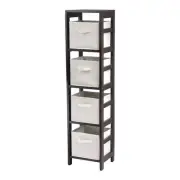 Winsome Capri 4-Section Tall Solid Wood Storage Shelf with 4 Baskets in Espresso