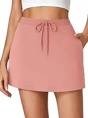 [Vrtige] Women's Casual Elastic High Waist Drawstring Workout Mini Skirt with Pockets