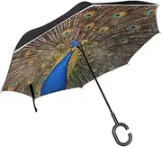 Double Layer Inverted Umbrella Cars Reverse Umbrella Peacock Beautiful Feathers Windproof UV Proof Travel Outdoor Umbrella