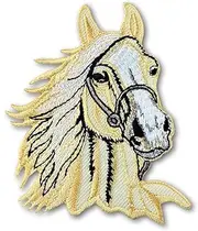 Patchicon4u Horse Head Yellow with a Bridle Speed Sport Riding Farm Cute Kids Iron on Sew on Embroidered Applique Patch for Shirts Jeans Jackets Clothing