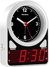KWANWA Analog Alarm Clock with LED Digital Clock, Light Sensor LED Display, Snooze, 12Hr, Alarm Clock for Bedroom, Living Room, Bookshelf, Kids, Elderly, Easy to Set, White