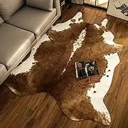 BENRON Premium Cowhide Rug Large, Faux Cow Hide Rugs for Living Room Bedroom Western Home Decor, Non Slip Cute Rug with Irregular Animal Skins and Hides, Khaki Brown, 6.2 x 7ft