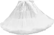 [Colaxi] Women Petticoat Skirt Tutu Skirt Pleated Short Boneless Knee Length Pettiskirt Tulle Petticoat for Ballet Princess Costume White