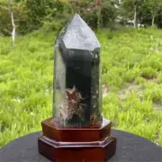 790g Natural Phantom Ghost Quartz Obelisk Quartz Cystal Point Wand Tower + Stand
