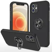 iPhone 12 Compatible Case Cover With Shockproof Magnetic Ring Holder - Black